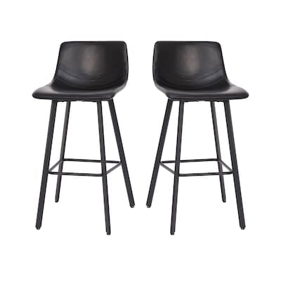 Barstool Set of 2 - 31” Taylor & Logan Black Faux Leather Bar height Upholstered Metal