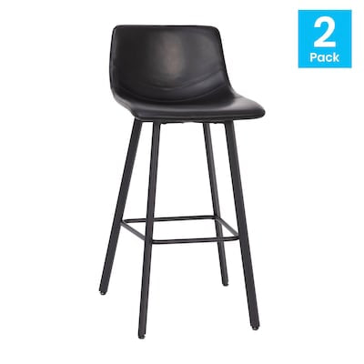 Barstool Set of 2 - 31” Taylor & Logan Black Faux Leather Bar height Upholstered Metal