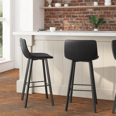 Barstool Set of 2 - 31” Taylor & Logan Black Faux Leather Bar height Upholstered Metal
