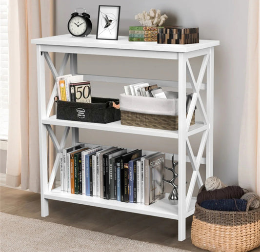 Bookcase - 3-tier Wooden Multi-functional X-design Etagere Storage Bookshelf - WF12.4.25