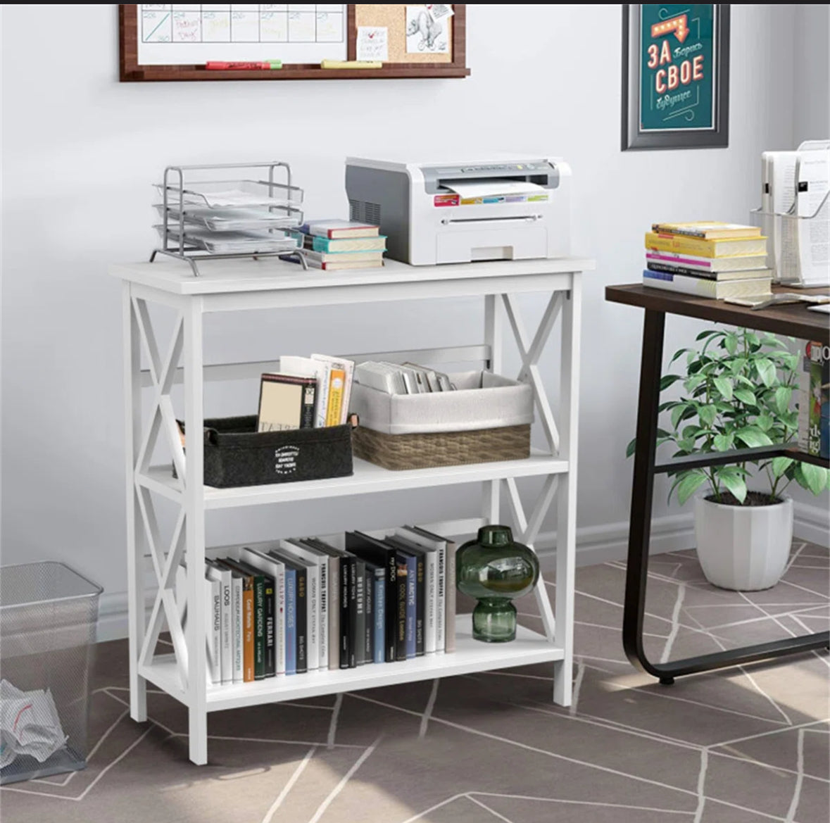Bookcase - 3-tier Wooden Multi-functional X-design Etagere Storage Bookshelf - WF12.4.25