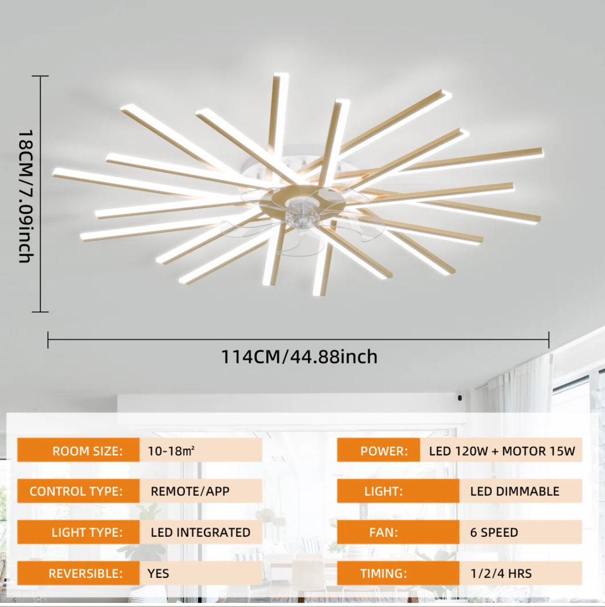 Ceiling Fan -44.9” Gold Hanke Dimmable - WF12.4.25