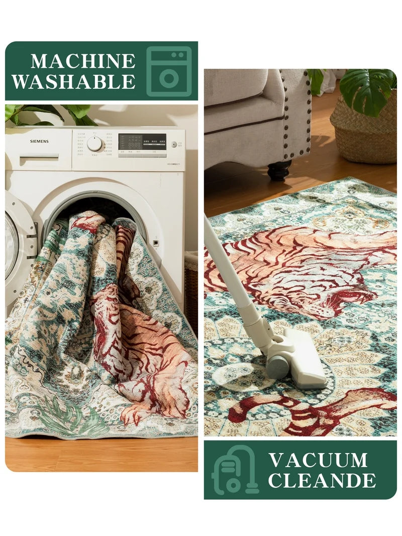 Rug - 8’ x 10’ Washable Colorful Rug Faux Wool