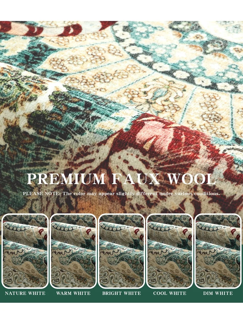 Rug - 8’ x 10’ Washable Colorful Rug Faux Wool
