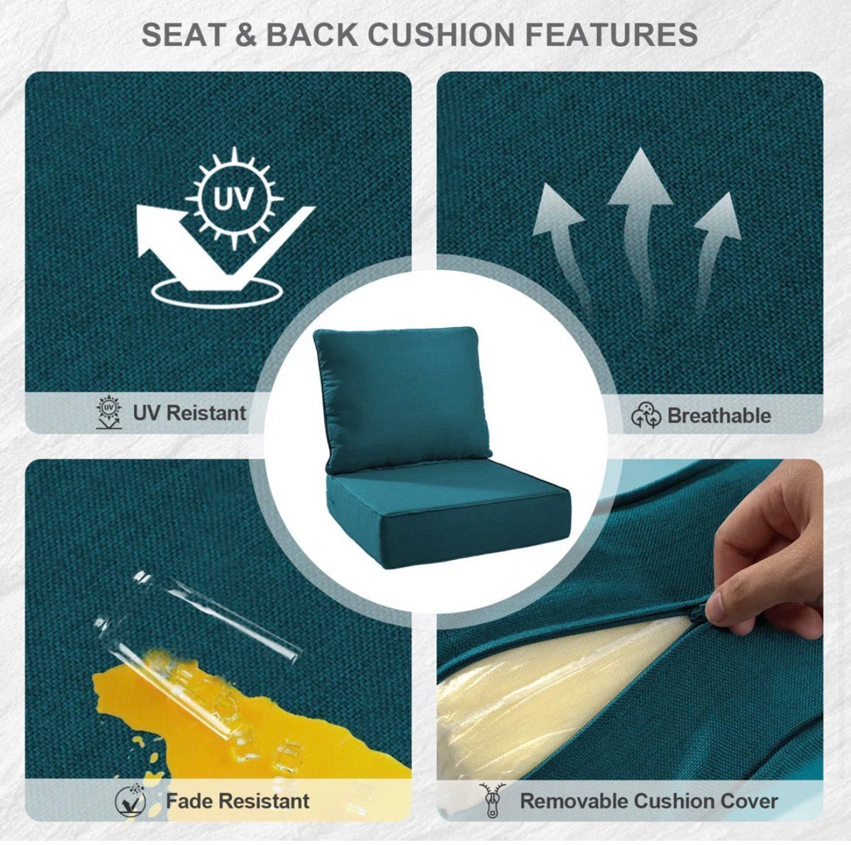 Outdoor Cushion - Allo 24"X24"X6" Thick Cushions & Pillows Set - Deep Seat Indoor/Outdoor Water & Fade Resistant