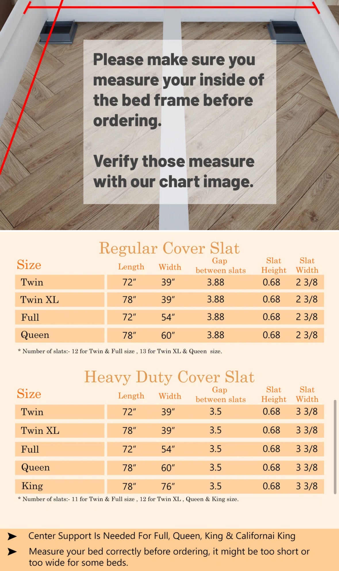 Mattress Support - Full Size Gile 0.68" Heavy Duty Horizontal Mattress Support Wooden Bunkie Board/Slats with Cover - WF12.4.25