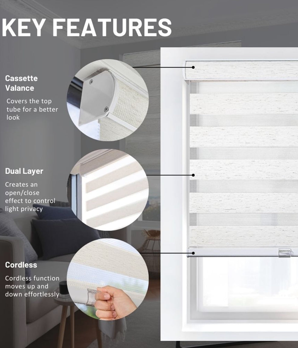 Blind - 34" W X 72" L CHICOLOGY Zebra Roller Shade, Window Zebra Blind, Light Filtering, Basic Natural - WF12.4.25