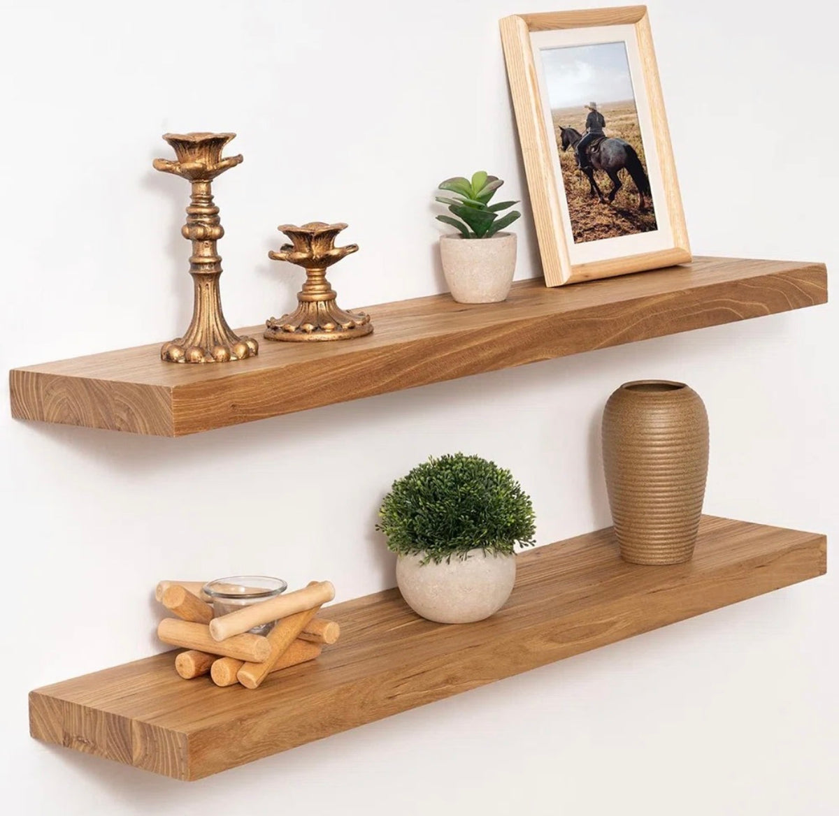 Floating Shelves - Set of 2 25” W x 8” D Solid Elm Wood