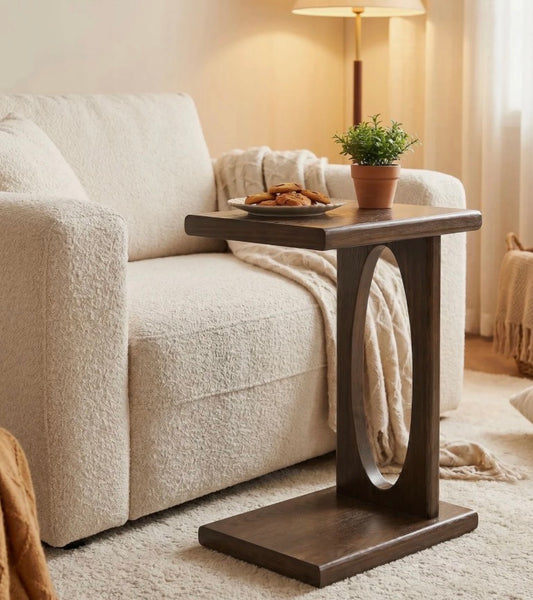 End Table - Solid Wood C-Shaped Table