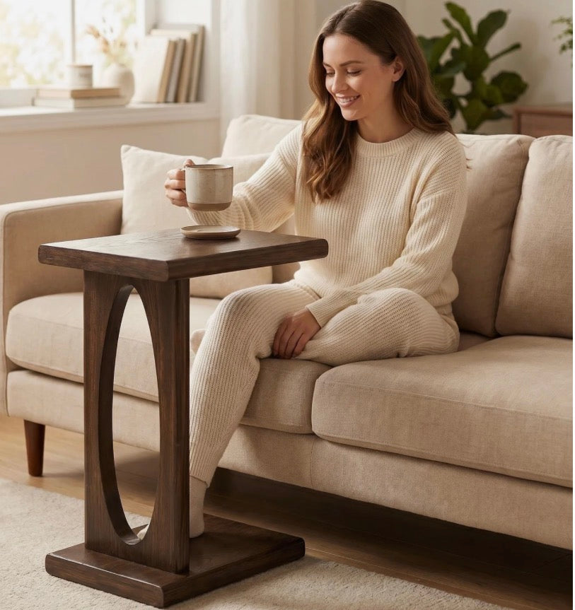 End Table - Solid Wood C-Shaped Table