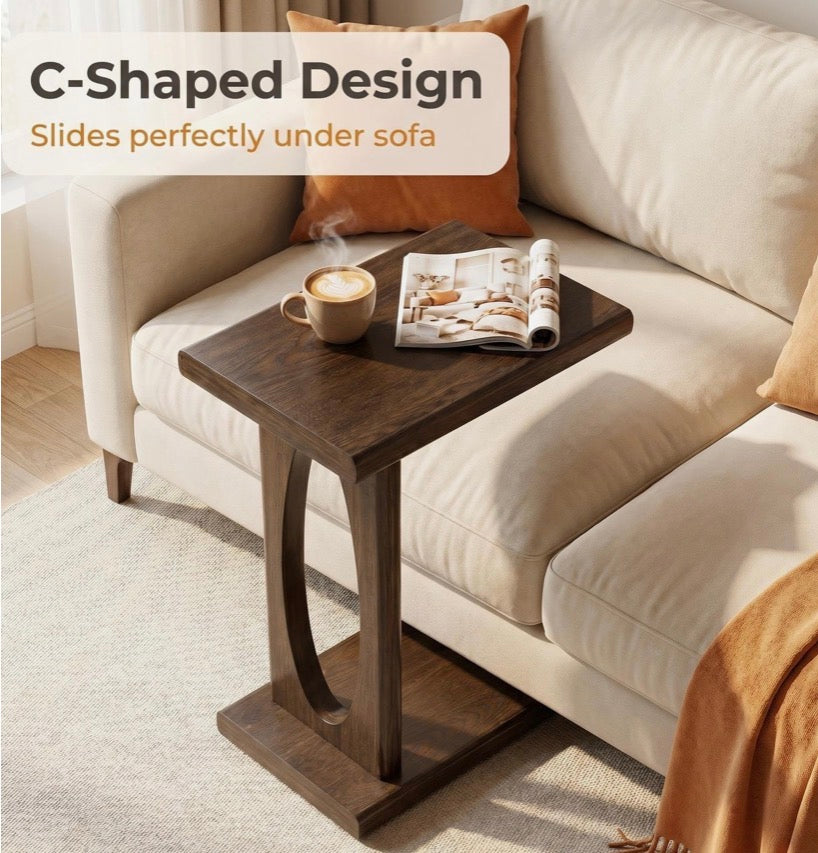 End Table - Solid Wood C-Shaped Table