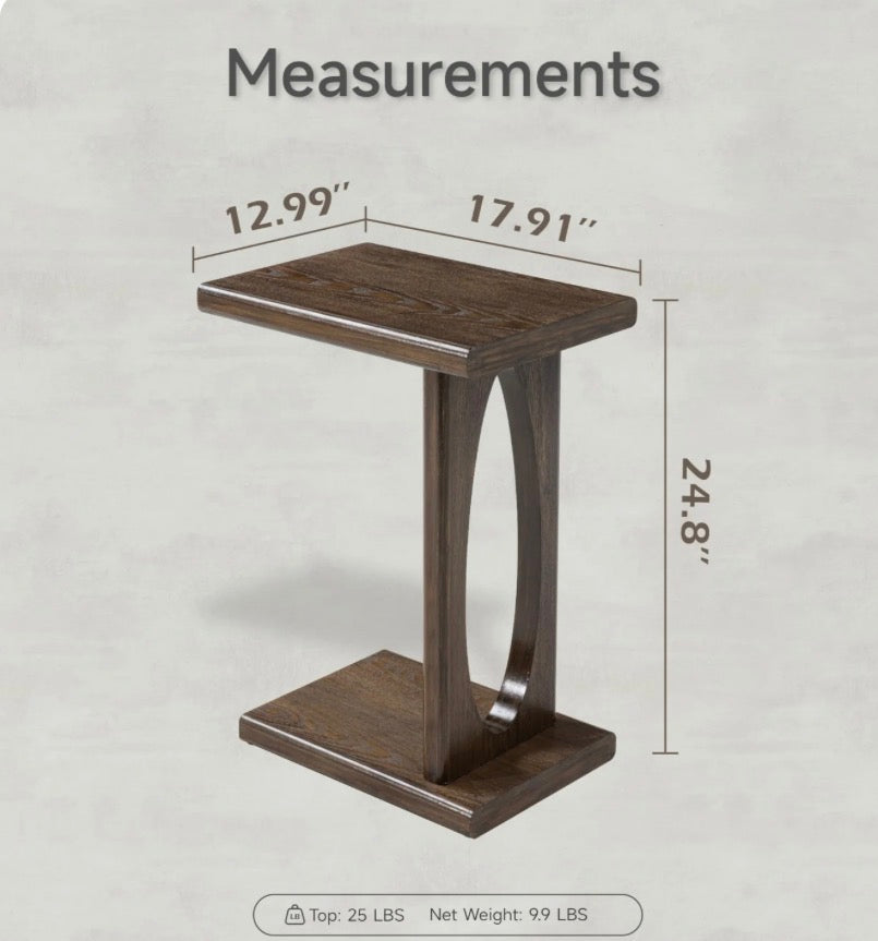 End Table - Solid Wood C-Shaped Table