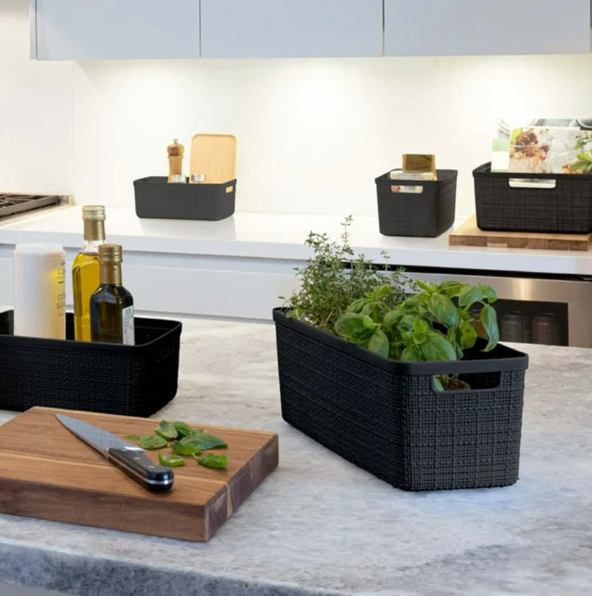 Organization - Curver Jute Basket Slim Durable Resin Organization and Storage Basket Bin, Black - WM11.25.25