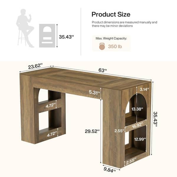 Kitchen Island - Vintage Brown Wood 63 in. Kitchen Island with Storage Shelf, Stationary Island Table with Large Countertop for Kitchen