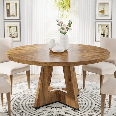 Dining Table - Tribesigns Brown Round Contemporary/Modern Wood Dining Table