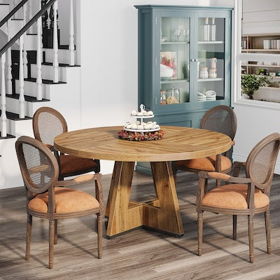 Dining Table - Tribesigns Brown Round Contemporary/Modern Wood Dining Table
