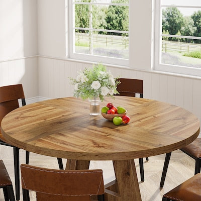 Dining Table - Tribesigns Brown Round Contemporary/Modern Wood Dining Table