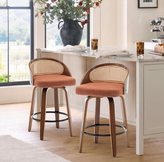 Barstool Set of 2 - 30” George Oliver Leeana Swivel Linen Stools