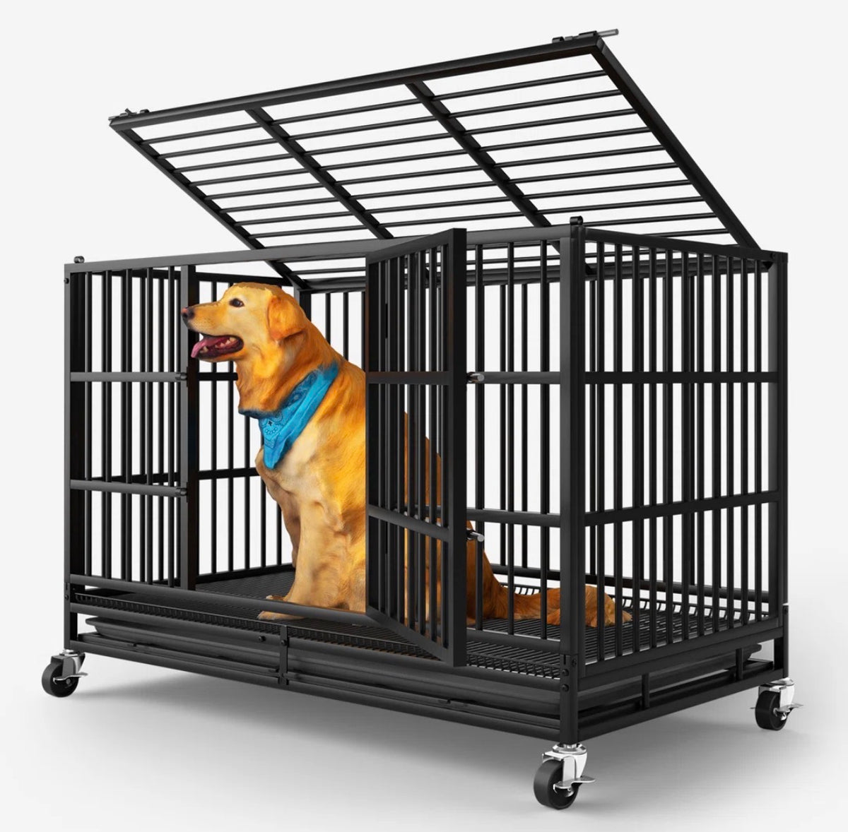 Dog Crate -  48 Inch Heavy Duty Dog Crates For Large Dogs, Large Dog Crate, Escape proof Dog Cage with Wheels, Dog Crates Indoor Outside