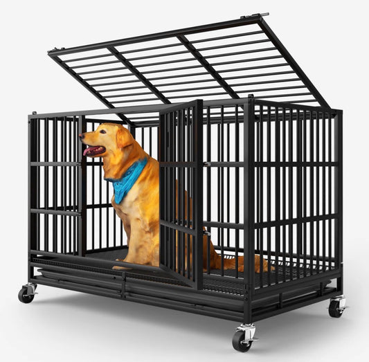 Dog Crate -  48 Inch Heavy Duty Dog Crates For Large Dogs, Large Dog Crate, Escape proof Dog Cage with Wheels, Dog Crates Indoor Outside