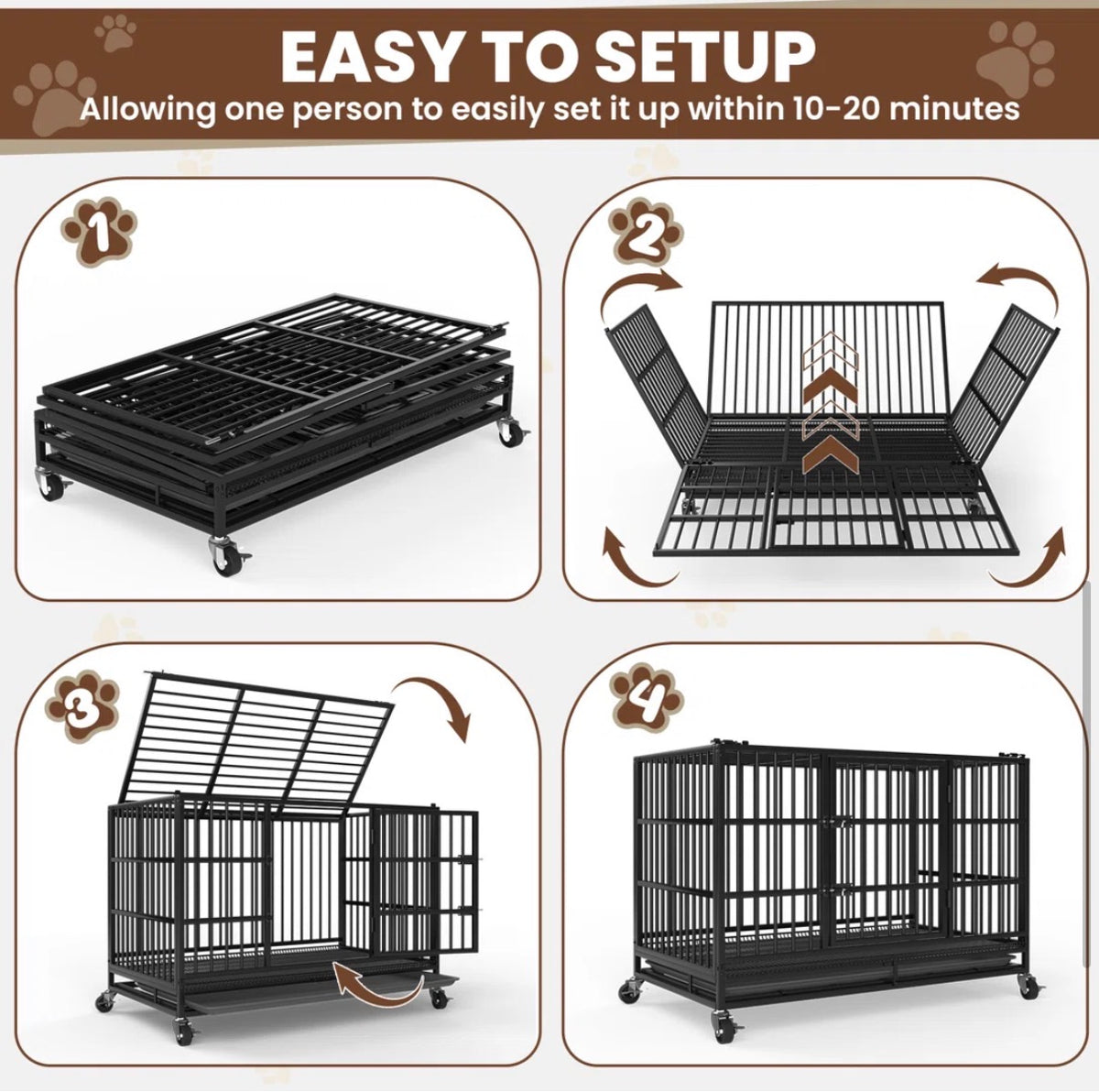 Dog Crate -  48 Inch Heavy Duty Dog Crates For Large Dogs, Large Dog Crate, Escape proof Dog Cage with Wheels, Dog Crates Indoor Outside
