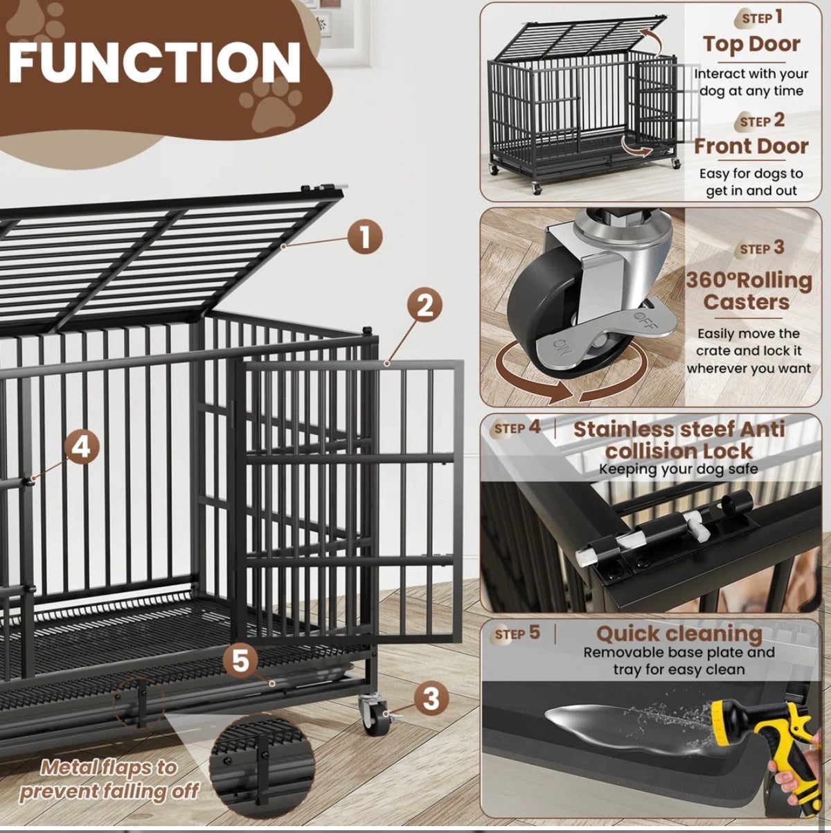 Dog Crate -  48 Inch Heavy Duty Dog Crates For Large Dogs, Large Dog Crate, Escape proof Dog Cage with Wheels, Dog Crates Indoor Outside