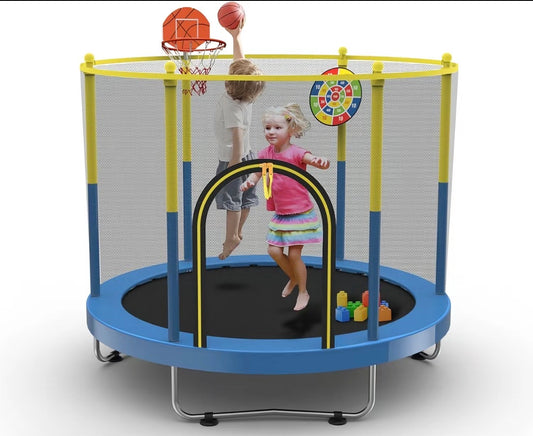 Trampoline - 6 FT Indoor Trampoline for Kids Ages 1-8,Indoor and Outdoor Children's Trampoline with Safety Enclosure Net