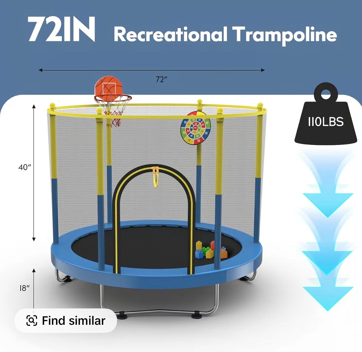 Trampoline - 6 FT Indoor Trampoline for Kids Ages 1-8,Indoor and Outdoor Children's Trampoline with Safety Enclosure Net