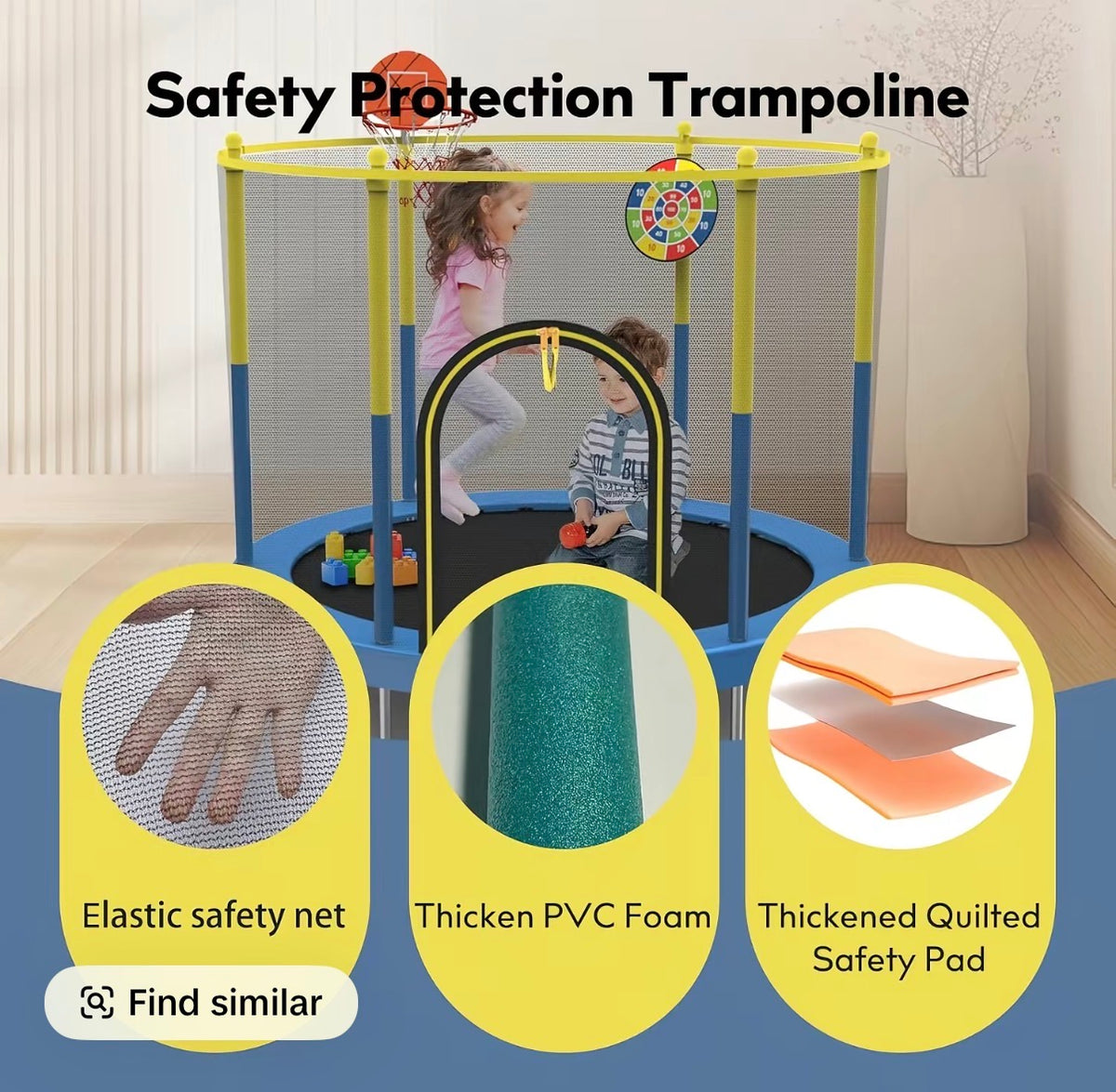 Trampoline - 6 FT Indoor Trampoline for Kids Ages 1-8,Indoor and Outdoor Children's Trampoline with Safety Enclosure Net