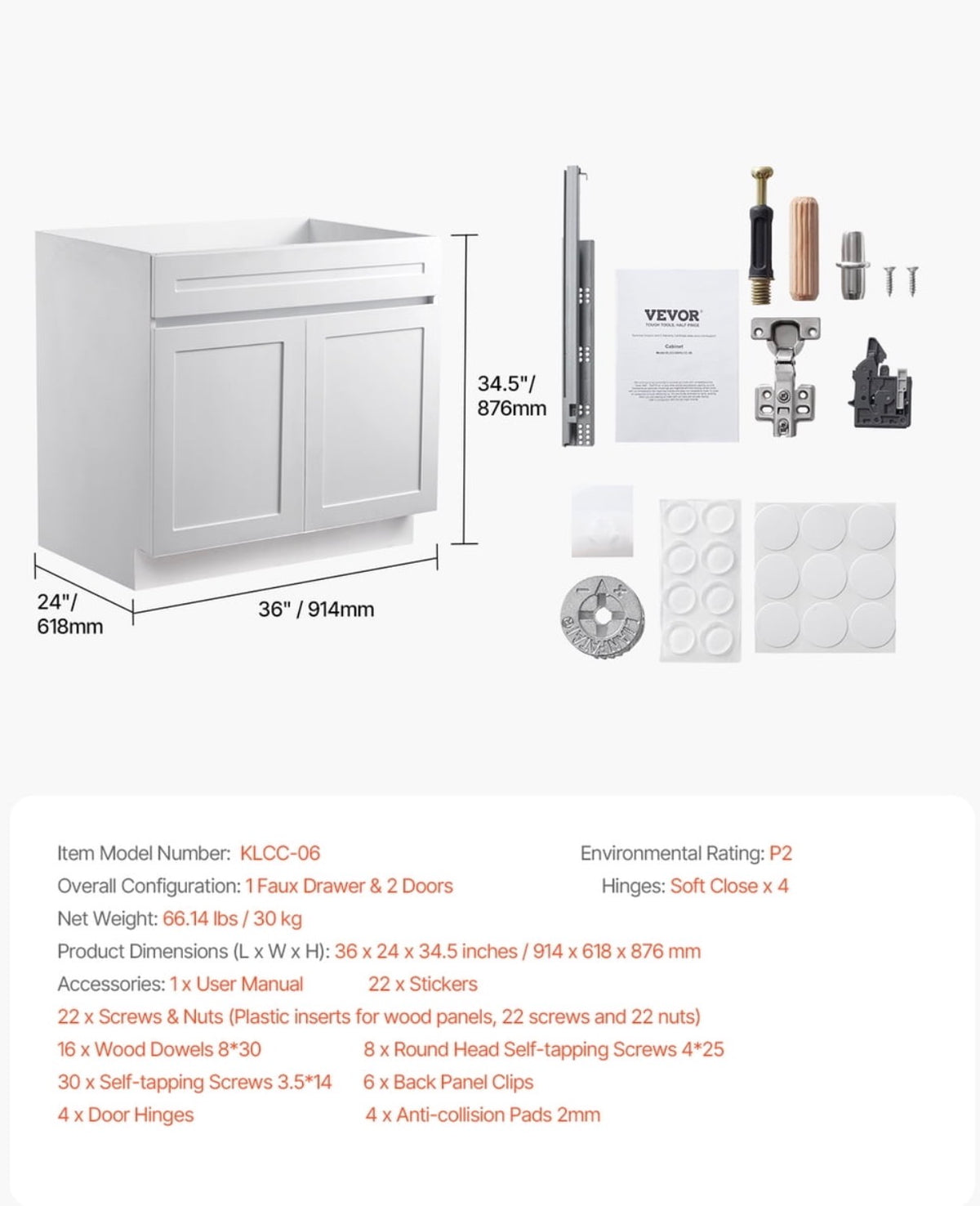 Cabinet - Vevor Base Cabinet 36” W × 24” D × 34.5” H