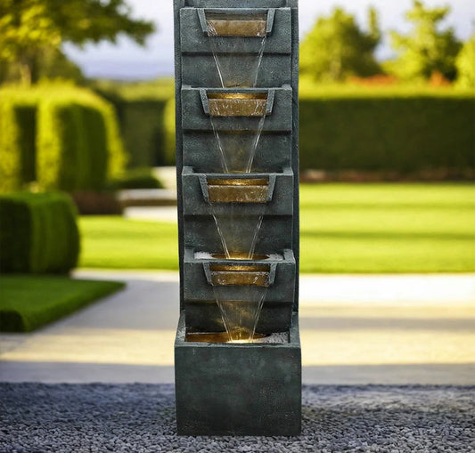 Outdoor Fountain - Sunjet 5 Tier Faux Concrete Wall Fountain with LED lights - WF12.4.25