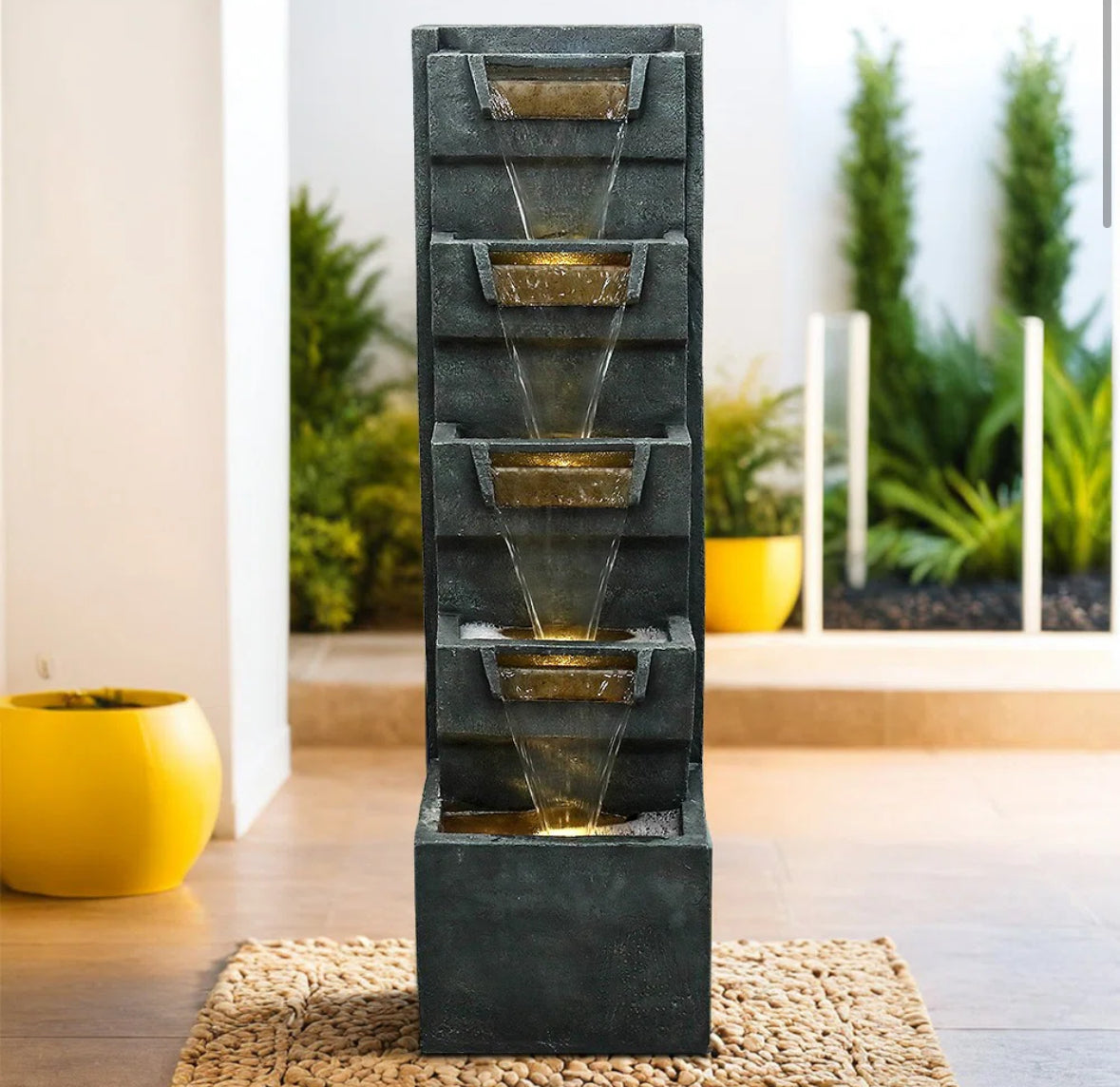 Outdoor Fountain - Sunjet 5 Tier Faux Concrete Wall Fountain with LED lights - WF12.4.25
