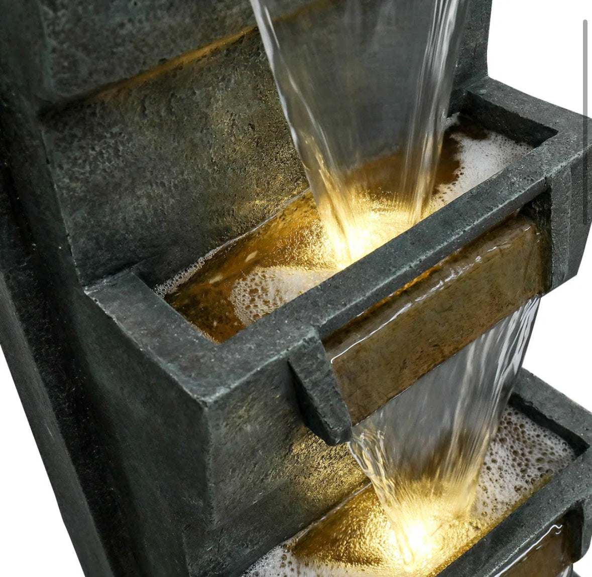 Outdoor Fountain - Sunjet 5 Tier Faux Concrete Wall Fountain with LED lights - WF12.4.25
