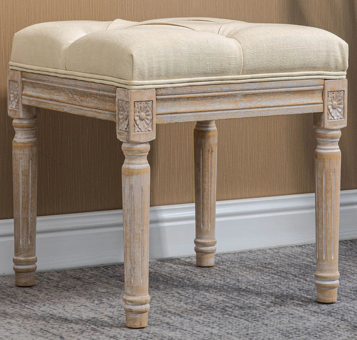 Ottoman - 16” Vintage Tufted Foot Stool with Upholstered seat - WF12.4.25