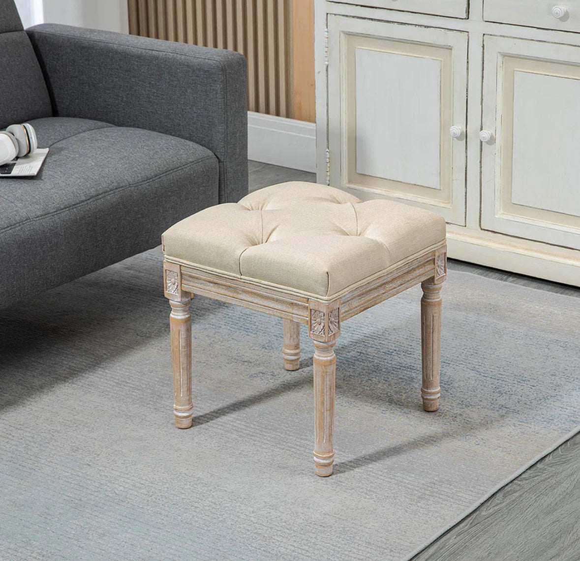 Ottoman - 16” Vintage Tufted Foot Stool with Upholstered seat - WF12.4.25