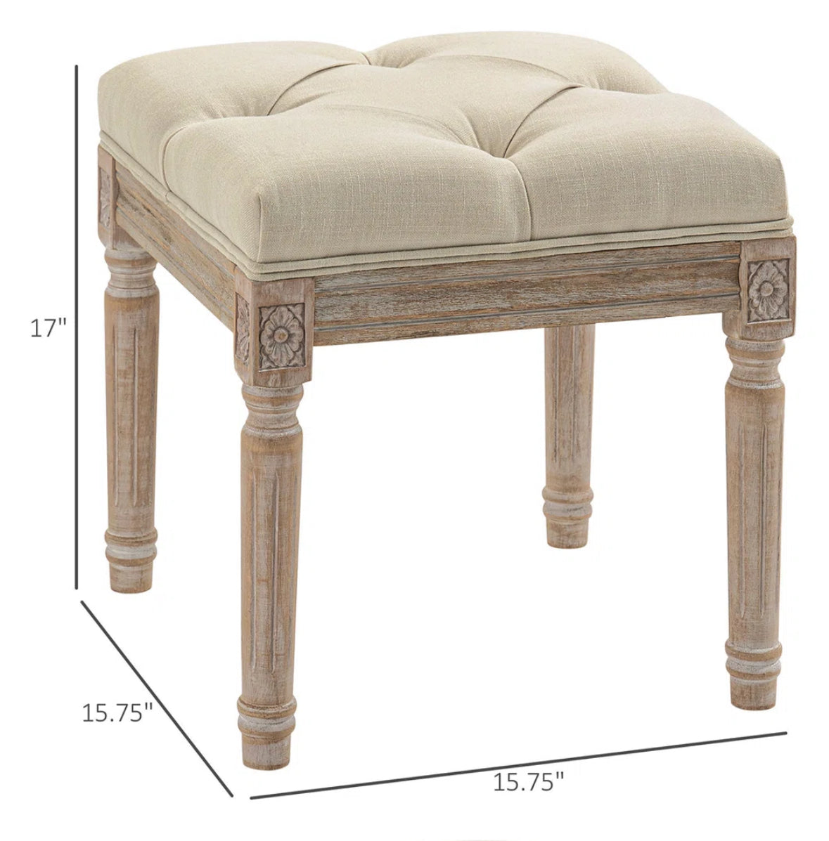 Ottoman - 16” Vintage Tufted Foot Stool with Upholstered seat - WF12.4.25