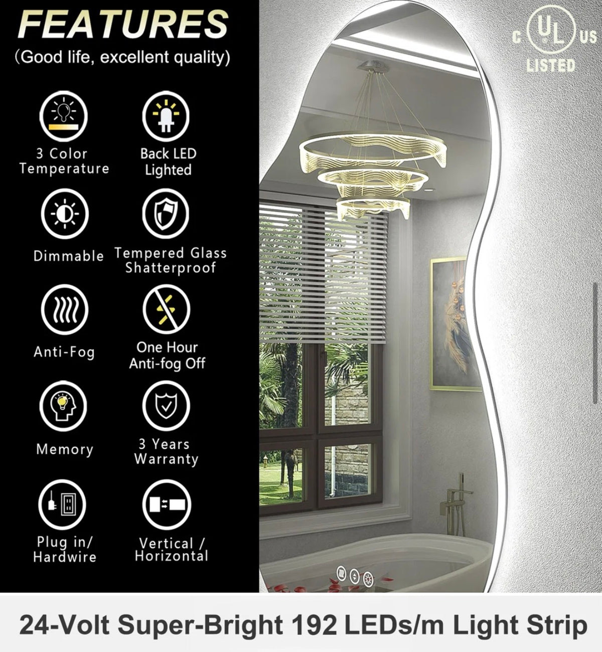 Mirror -  32" x 20" Wayfair Basics UL Certified LED Anti-Fog Tempered Glass Irregular Bathroom/Vanity Mirror