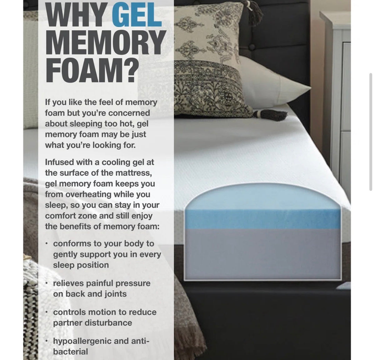 Mattress Topper - Queen Size 4" Slumber Solutions  Cooling Gel Memory Foam Mattress Topper