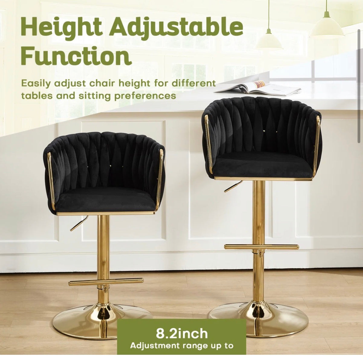 Barstool Single - Adjustable Height 360 Swivel Velvet Modern Barstool