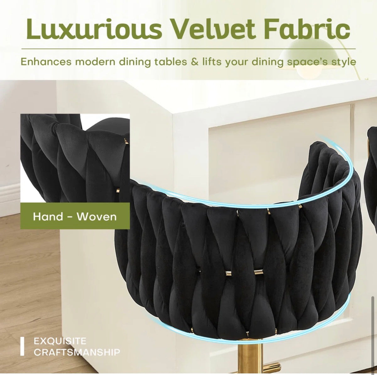 Barstool Single - Adjustable Height 360 Swivel Velvet Modern Barstool