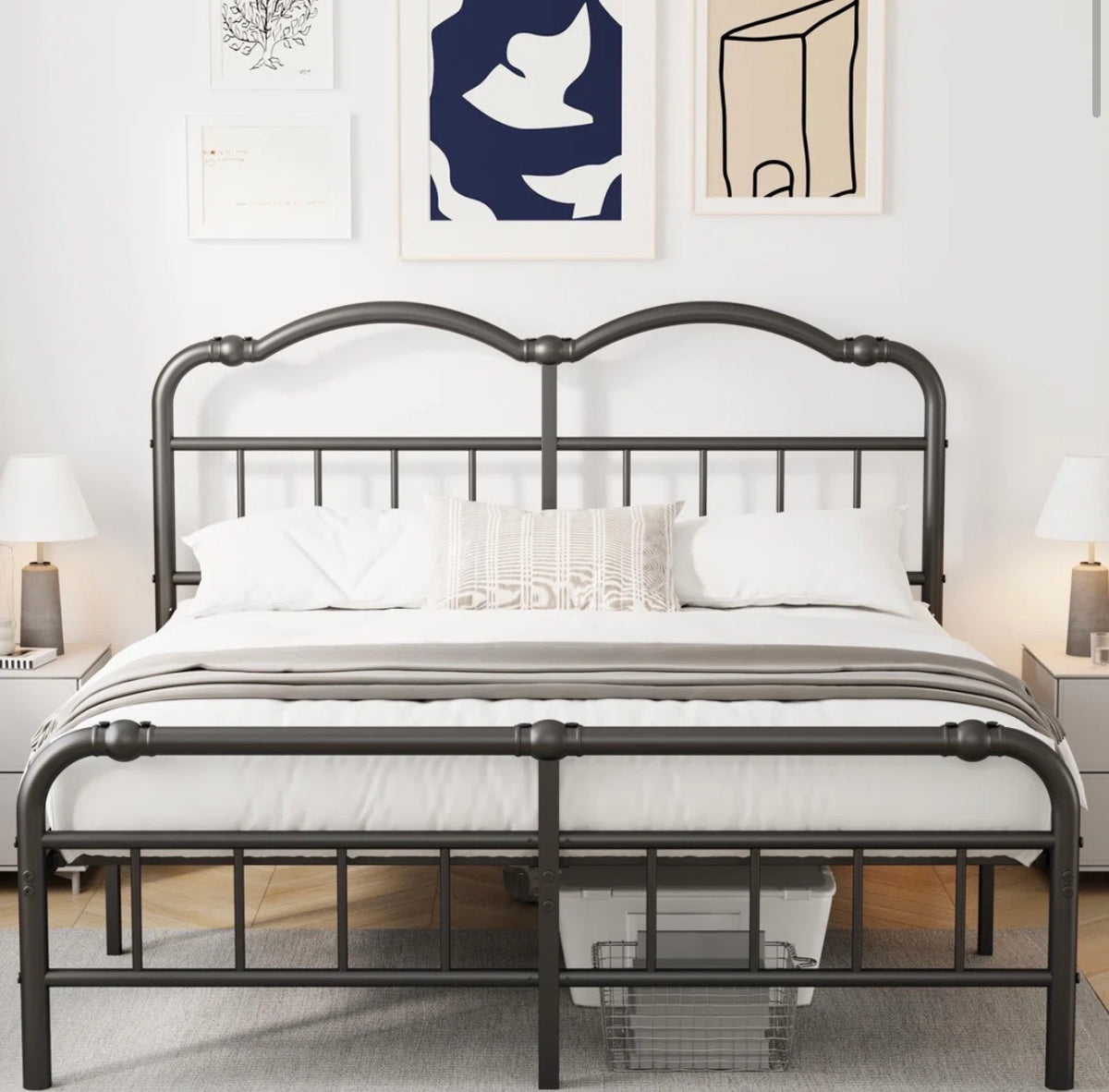 Bed  - King Size Amylia 18-Inch Heavy Duty Noiseless Non-Swaying Metal Iron Platform Bed Frame with 44? Headboard and Footboard, Black Iron