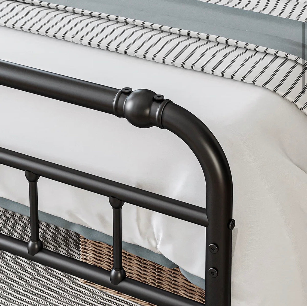 Bed  - King Size Amylia 18-Inch Heavy Duty Noiseless Non-Swaying Metal Iron Platform Bed Frame with 44? Headboard and Footboard, Black Iron