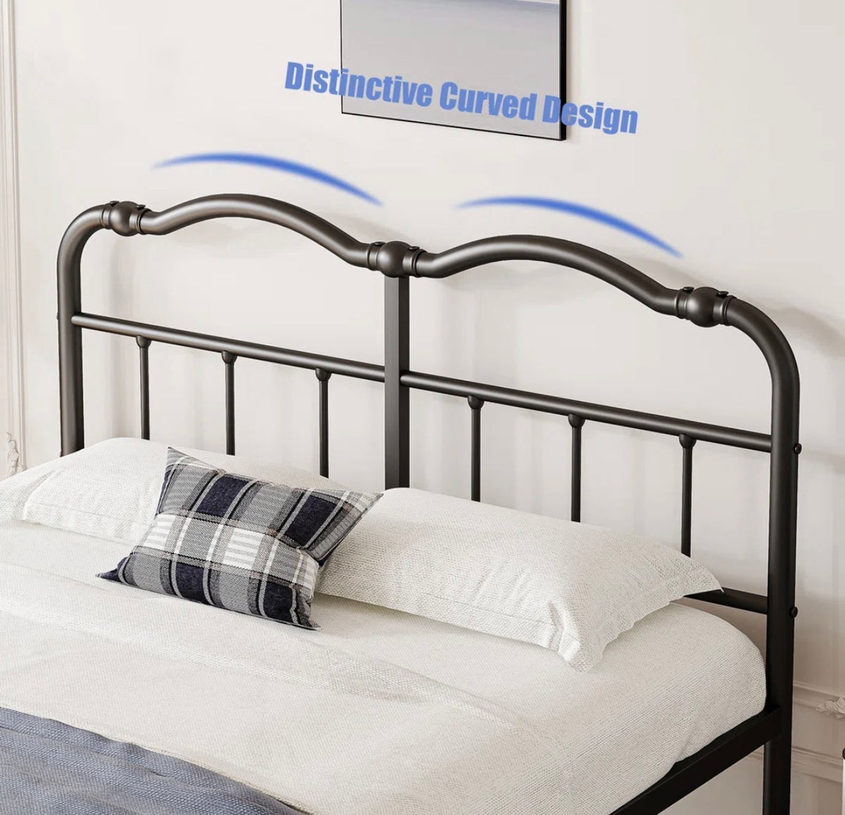 Bed  - King Size Amylia 18-Inch Heavy Duty Noiseless Non-Swaying Metal Iron Platform Bed Frame with 44? Headboard and Footboard, Black Iron