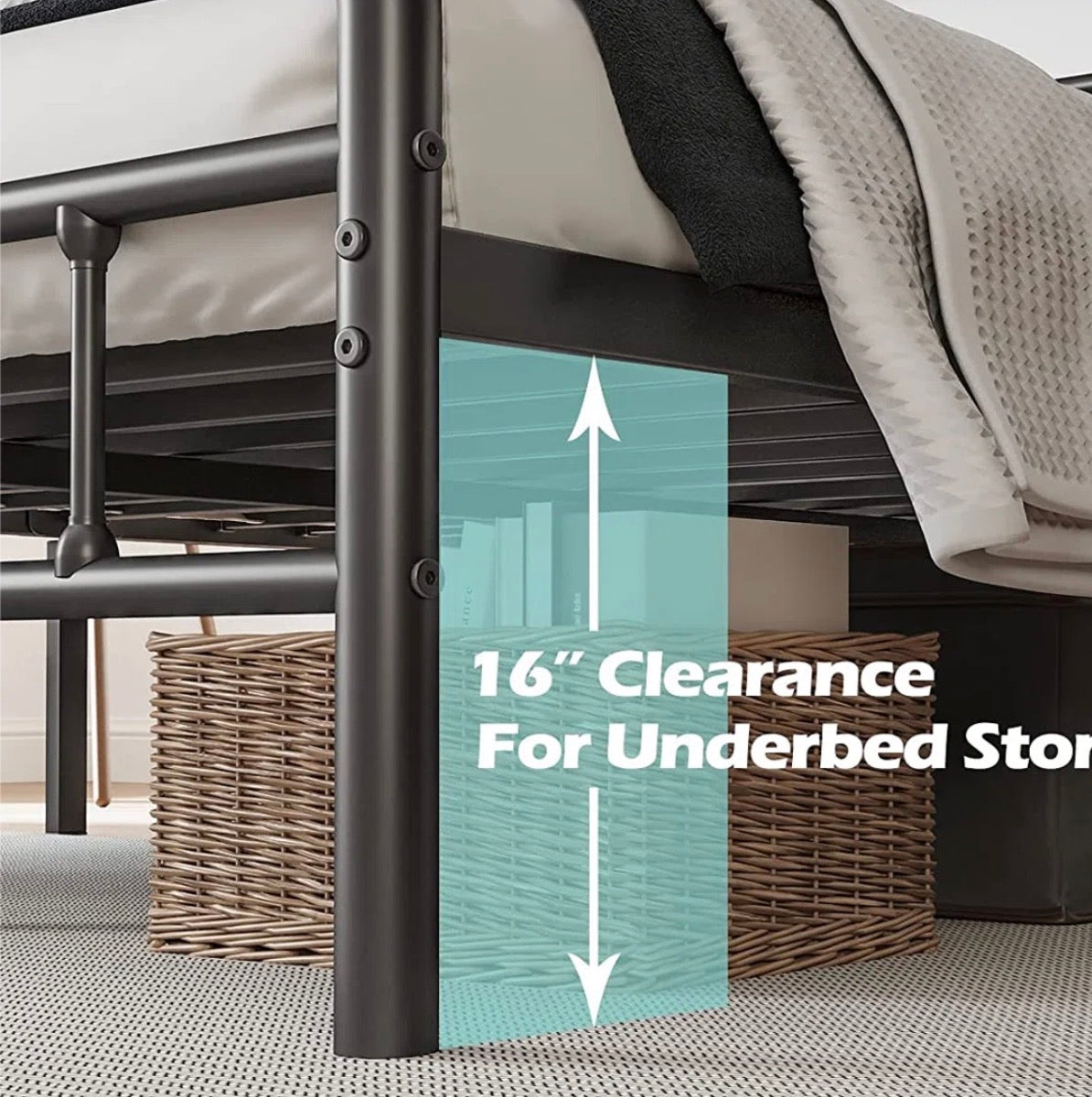 Bed  - King Size Amylia 18-Inch Heavy Duty Noiseless Non-Swaying Metal Iron Platform Bed Frame with 44? Headboard and Footboard, Black Iron