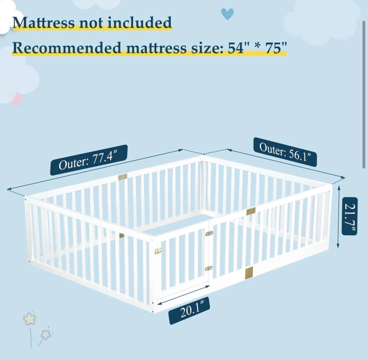 Bed - Full Size Floor Bed With High Rails And Convertible Door,solid Wood Cama Montessori Bed Without Slats