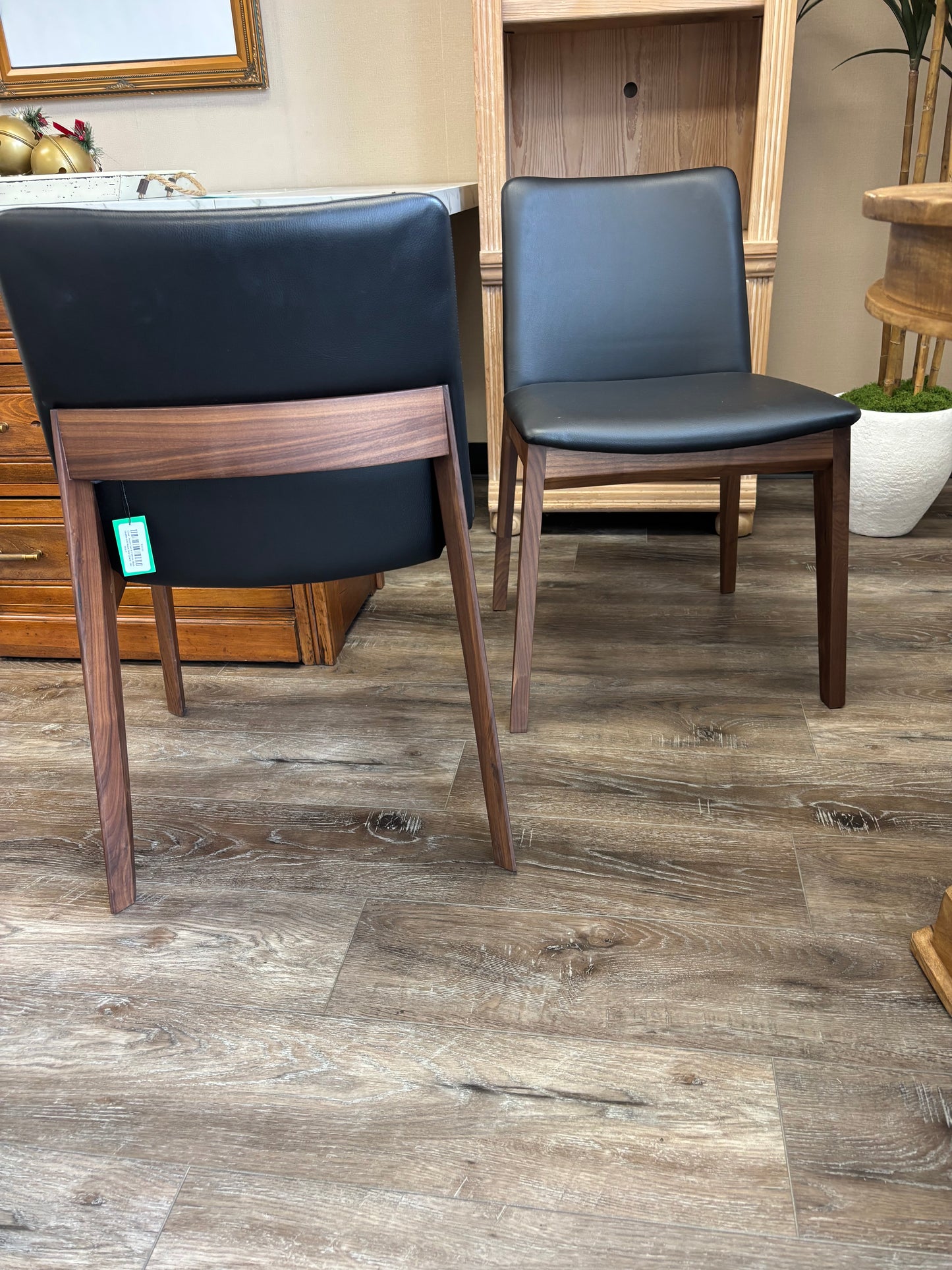 Chair - Accent Set of 2 Mercer Black Leather and Wood Side Chairs - Hebron 4