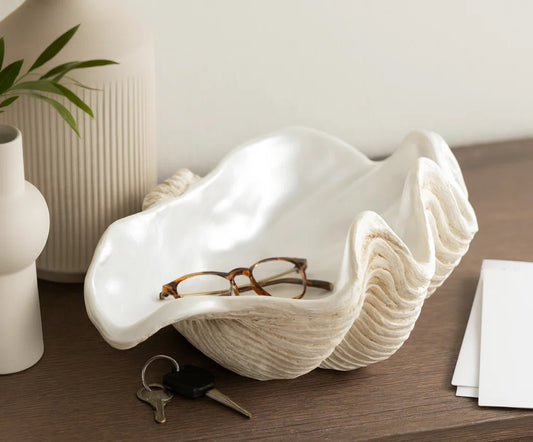Home Decor - Bequette Resin Polyresin Coastal Decorative Clam Shell Bowl - WF12.4.25
