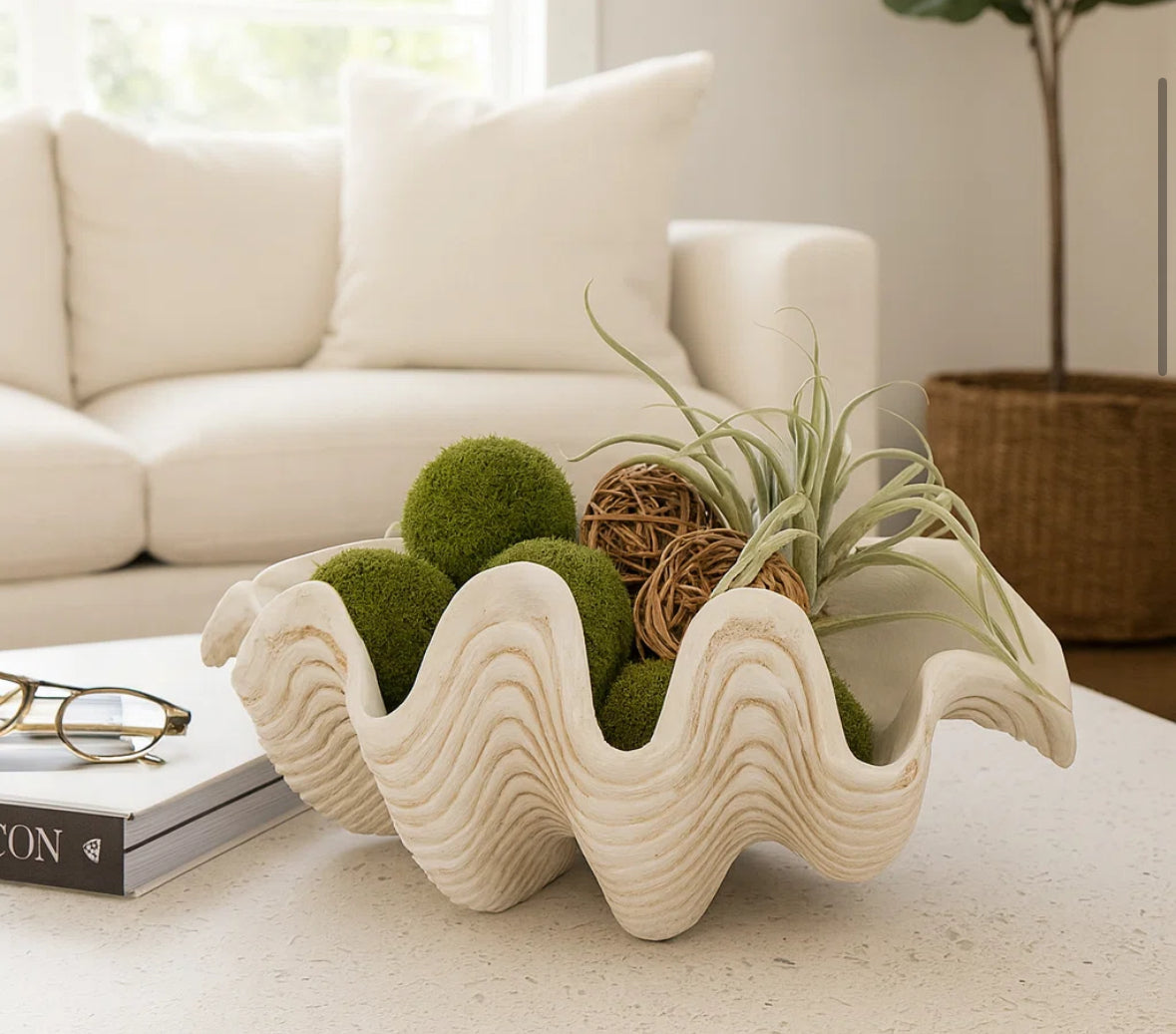 Home Decor - Bequette Resin Polyresin Coastal Decorative Clam Shell Bowl - WF12.4.25