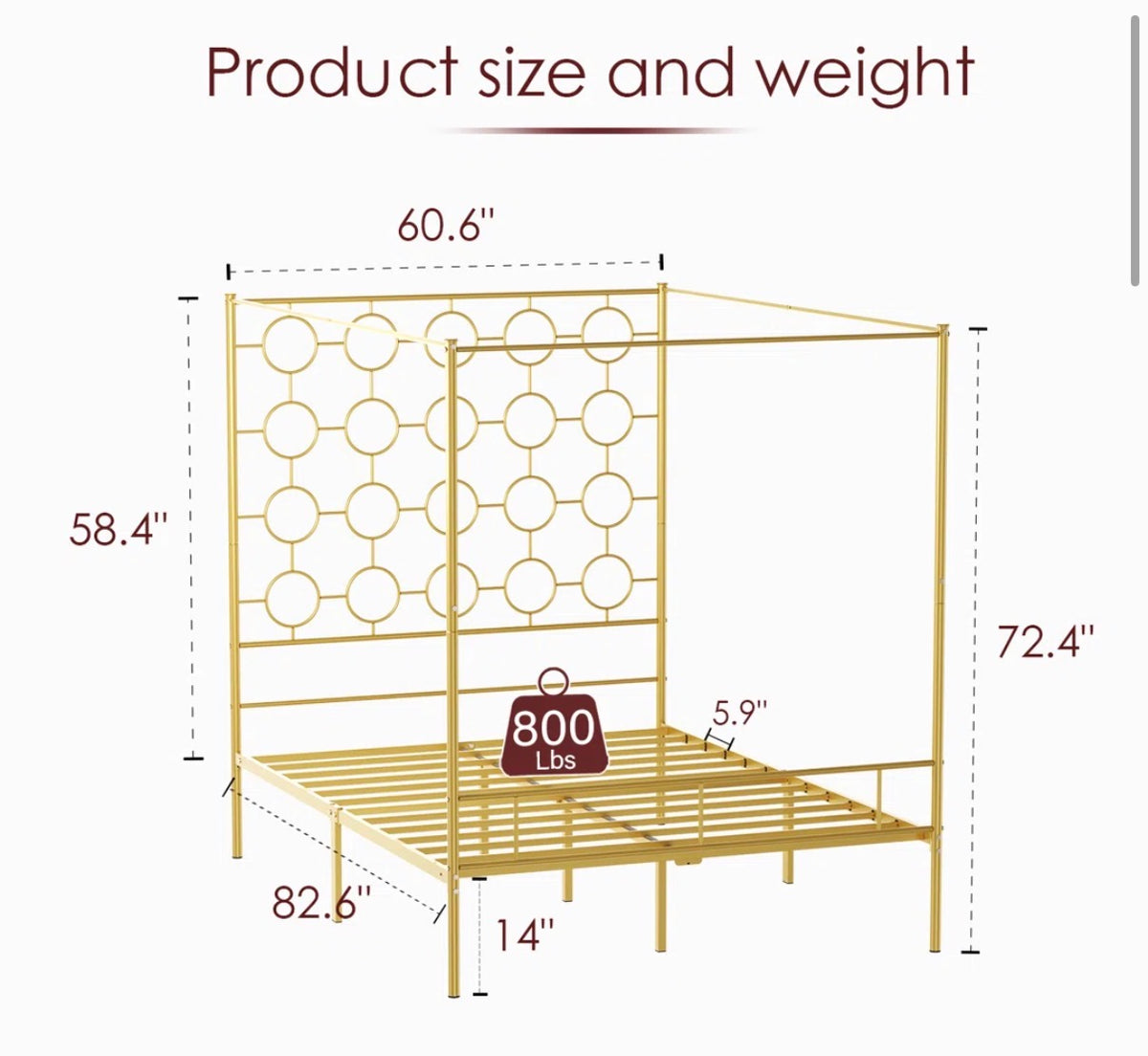 Bed - Queen Size Deedgra Metal Canopy Bed
