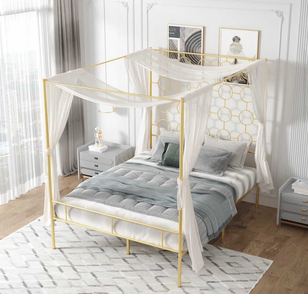Bed - Queen Size Deedgra Metal Canopy Bed